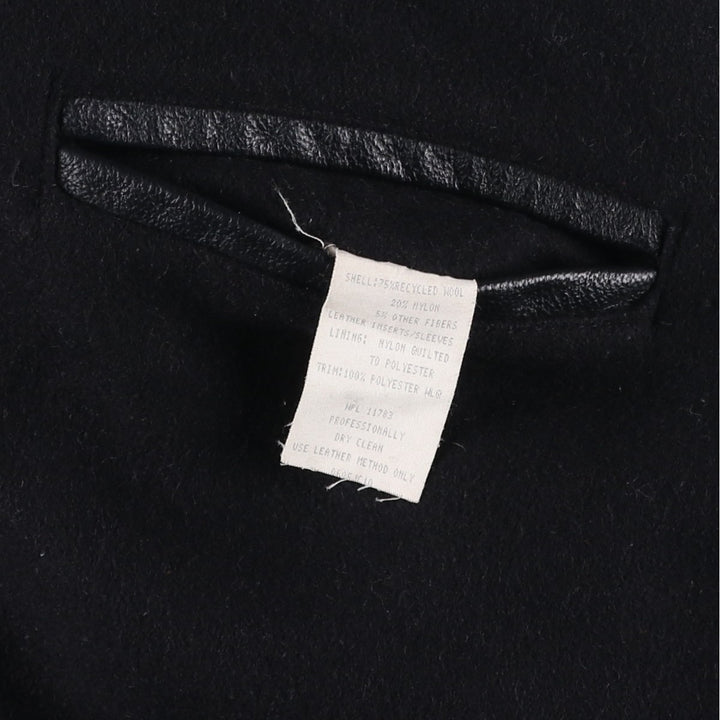 90s-00'S HOLLOWAY Shred-it Advertising Leather Sleeve Wool Button Varsity Jacket, Made in USA, Men's XXL equivalent. Recycled wool black type Vintage Second Hand