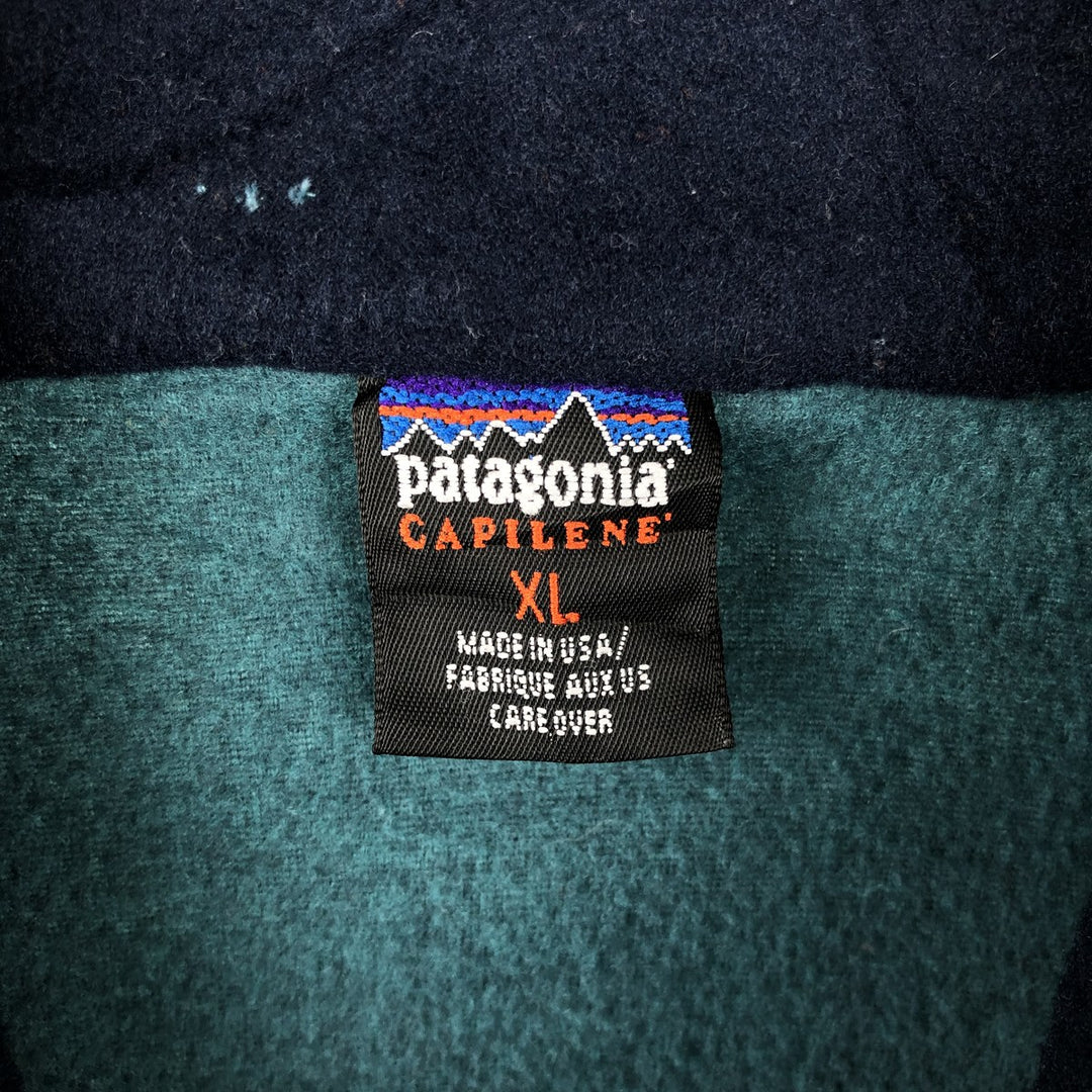 1990'S Patagonia Capilene Half-Zip Fleece Pullover, 43470F96, Made in USA, Men's XL polyester turquoise blue Vintage Second Hand