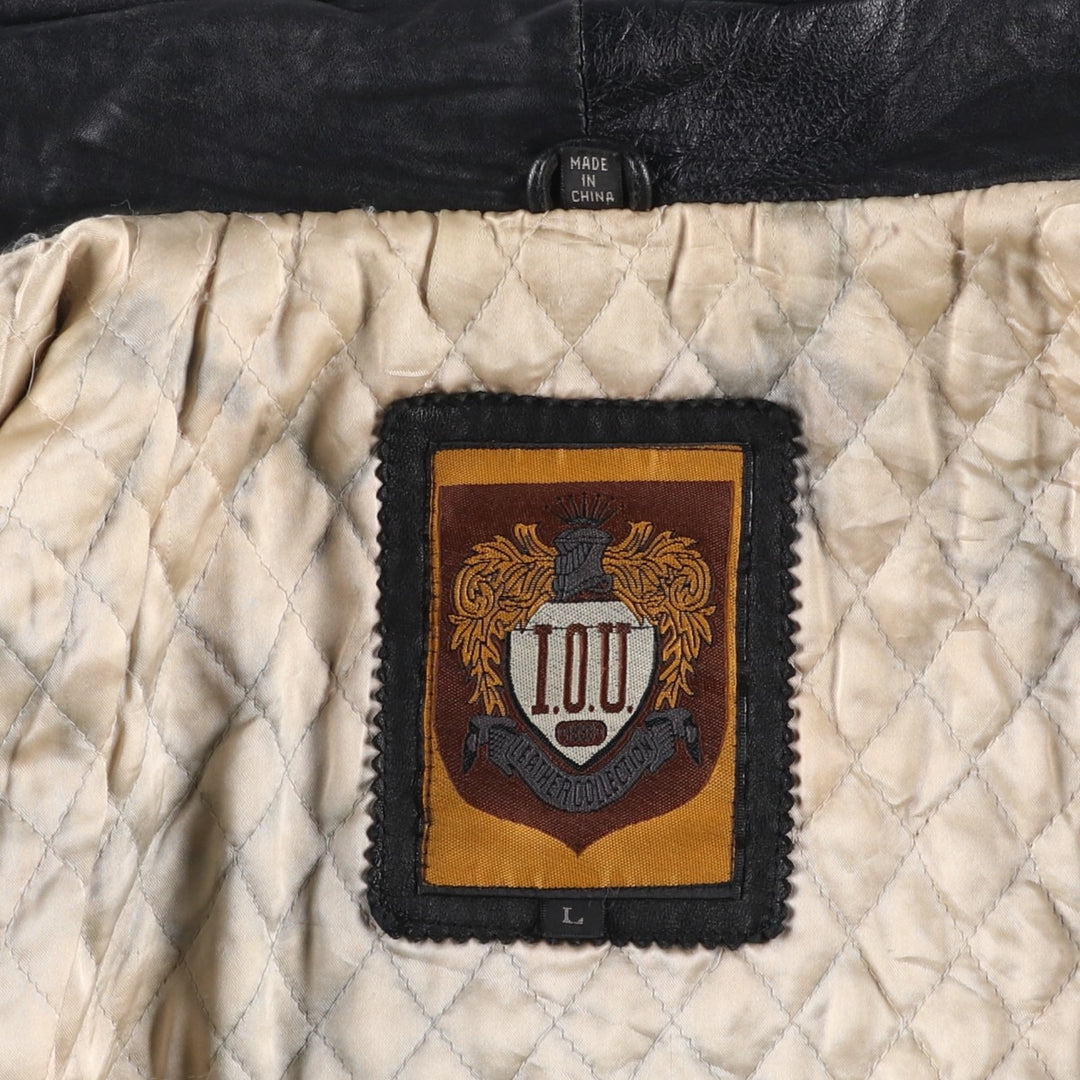 IOU Padded Leather Blouson, Men's Size L genuine leather black type Vintage Second Hand