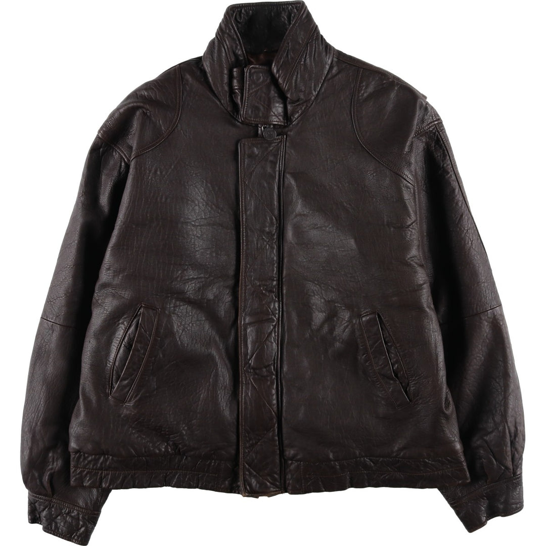 JOHN ASHFORD padded leather jacket, men's size XL genuine leather brown type Vintage Second Hand