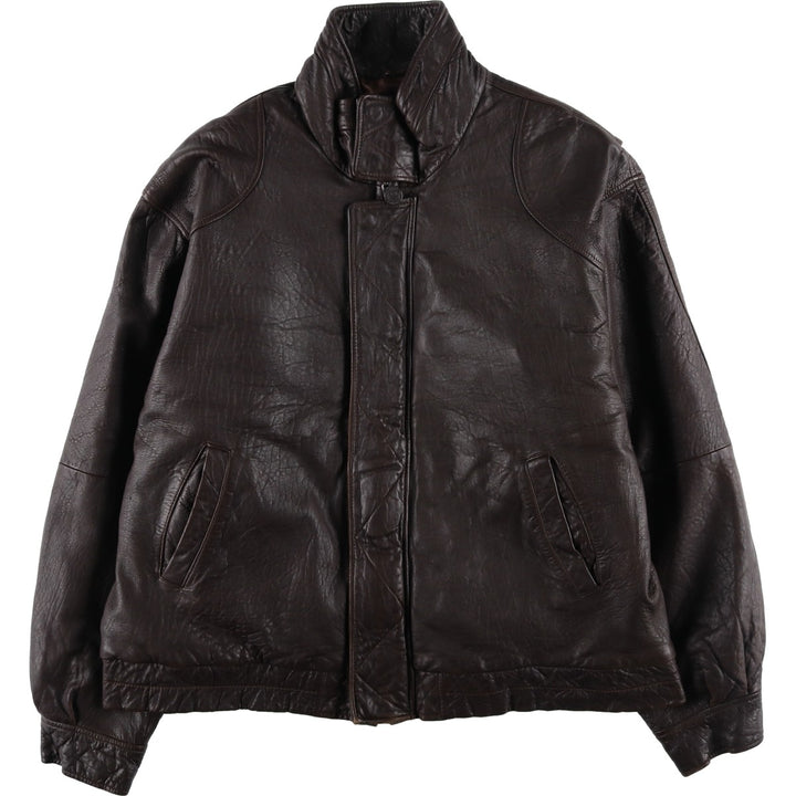JOHN ASHFORD padded leather jacket, men's size XL genuine leather brown type Vintage Second Hand