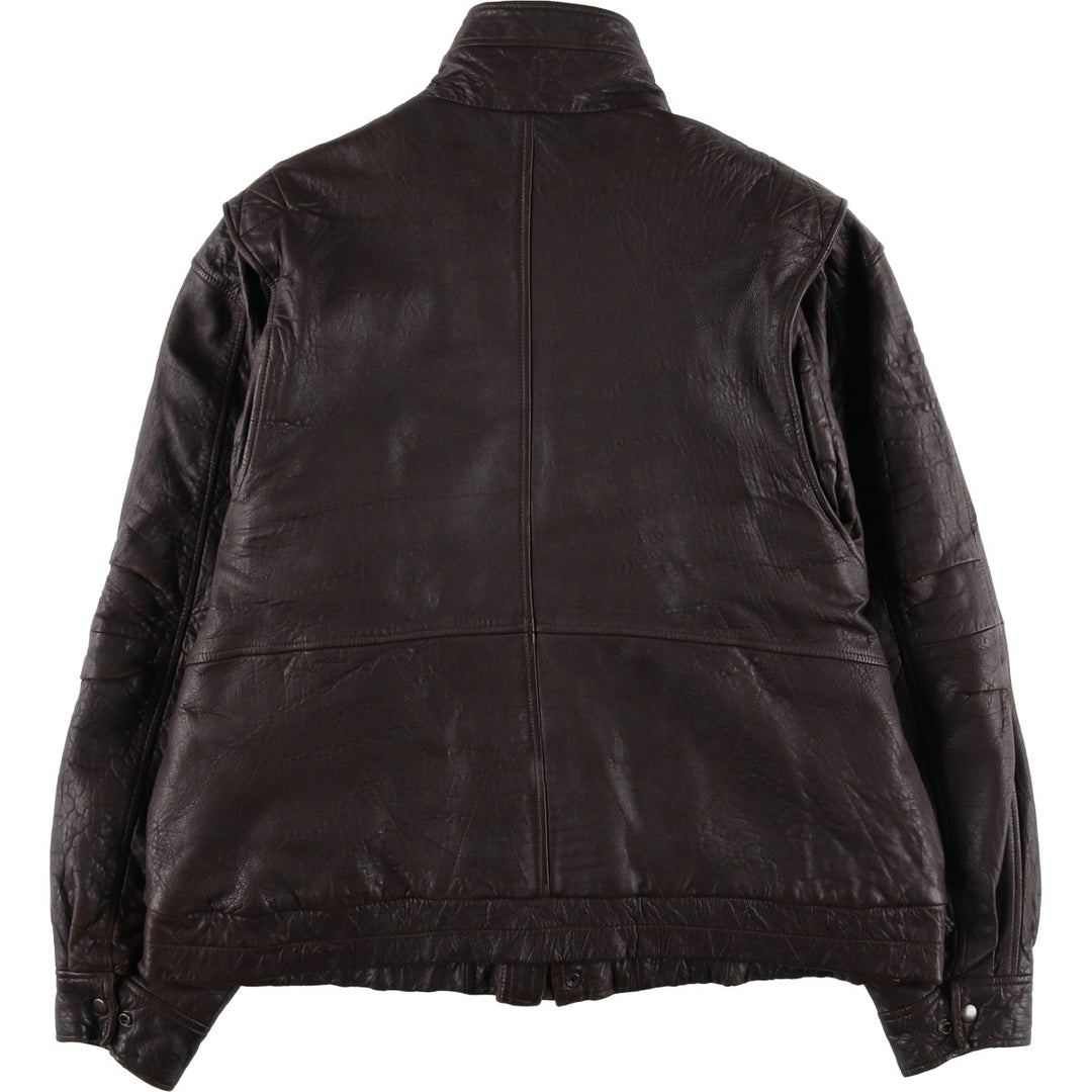 JOHN ASHFORD padded leather jacket, men's size XL genuine leather brown type Vintage Second Hand