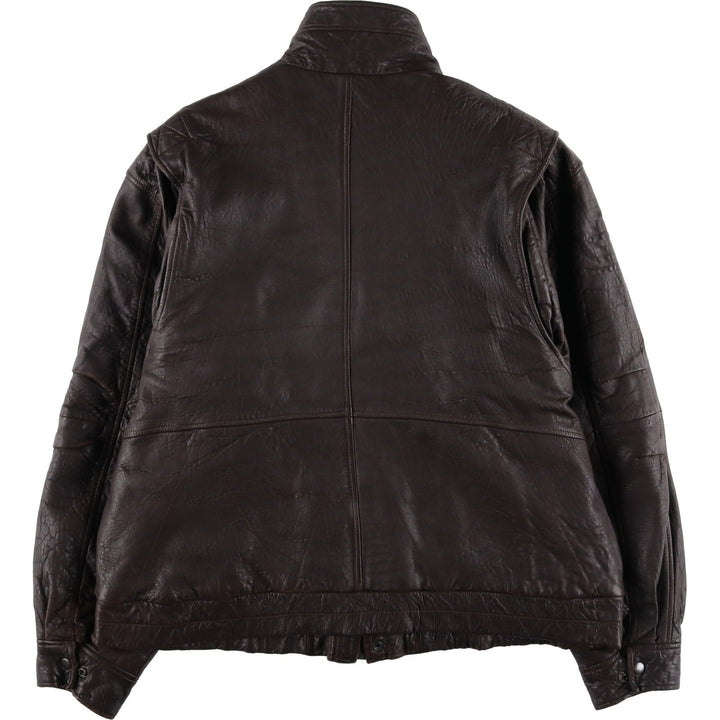 JOHN ASHFORD padded leather jacket, men's size XL genuine leather brown type Vintage Second Hand