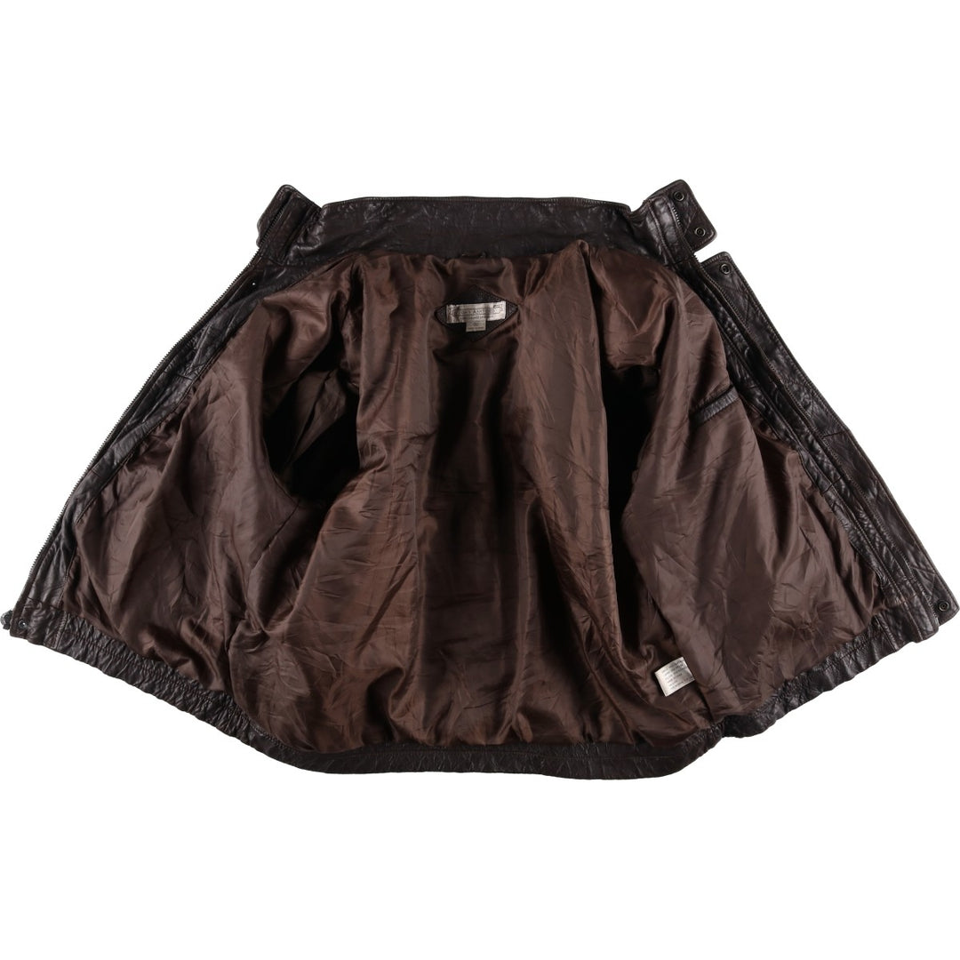 JOHN ASHFORD padded leather jacket, men's size XL genuine leather brown type Vintage Second Hand