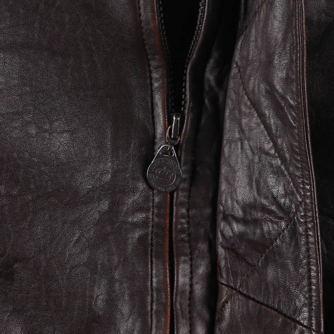 JOHN ASHFORD padded leather jacket, men's size XL genuine leather brown type Vintage Second Hand
