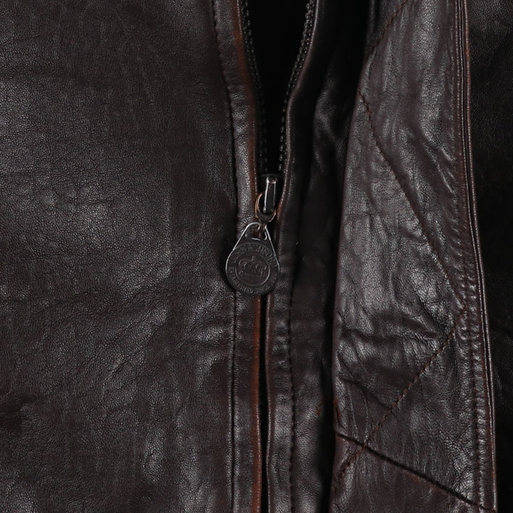 JOHN ASHFORD padded leather jacket, men's size XL genuine leather brown type Vintage Second Hand