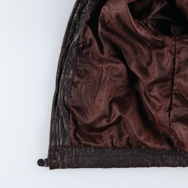 JOHN ASHFORD padded leather jacket, men's size XL genuine leather brown type Vintage Second Hand