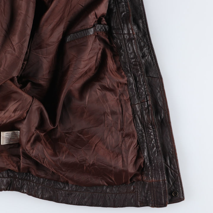JOHN ASHFORD padded leather jacket, men's size XL genuine leather brown type Vintage Second Hand