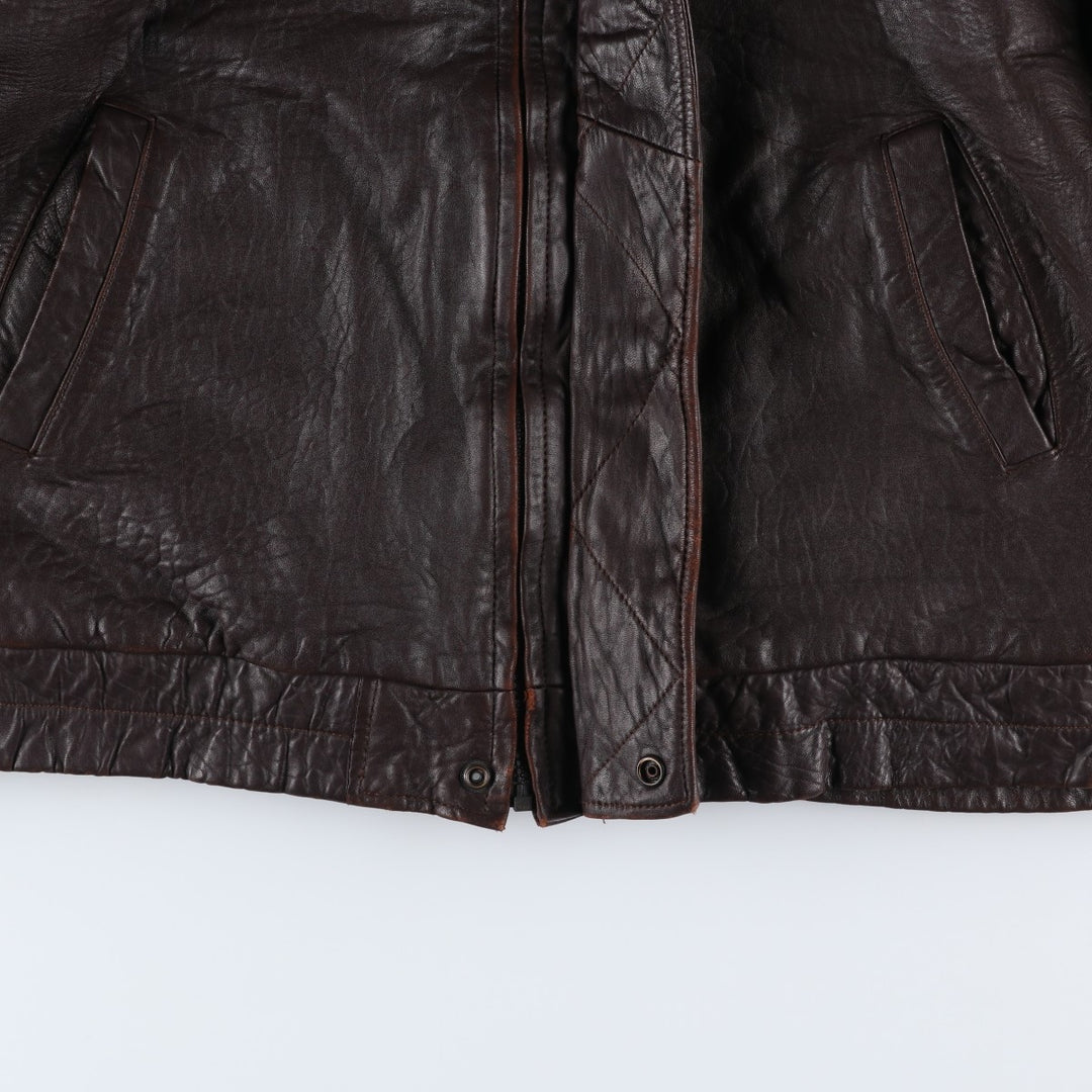 JOHN ASHFORD padded leather jacket, men's size XL genuine leather brown type Vintage Second Hand