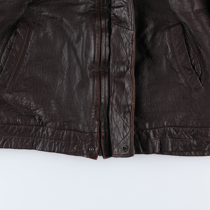 JOHN ASHFORD padded leather jacket, men's size XL genuine leather brown type Vintage Second Hand