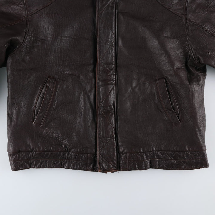 JOHN ASHFORD padded leather jacket, men's size XL genuine leather brown type Vintage Second Hand