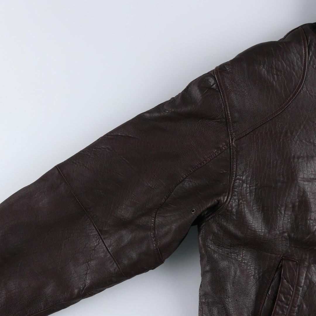 JOHN ASHFORD padded leather jacket, men's size XL genuine leather brown type Vintage Second Hand