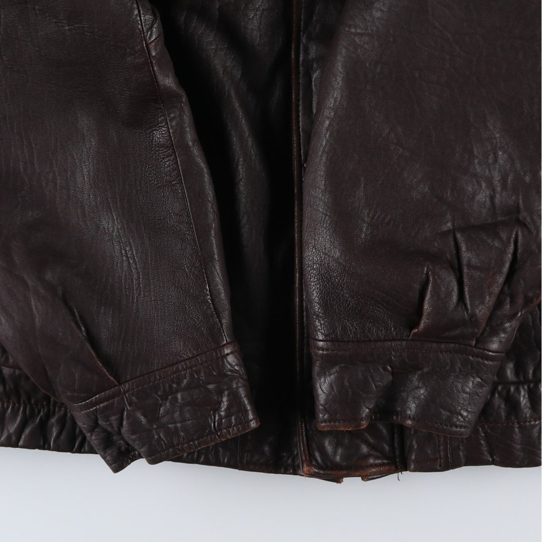 JOHN ASHFORD padded leather jacket, men's size XL genuine leather brown type Vintage Second Hand