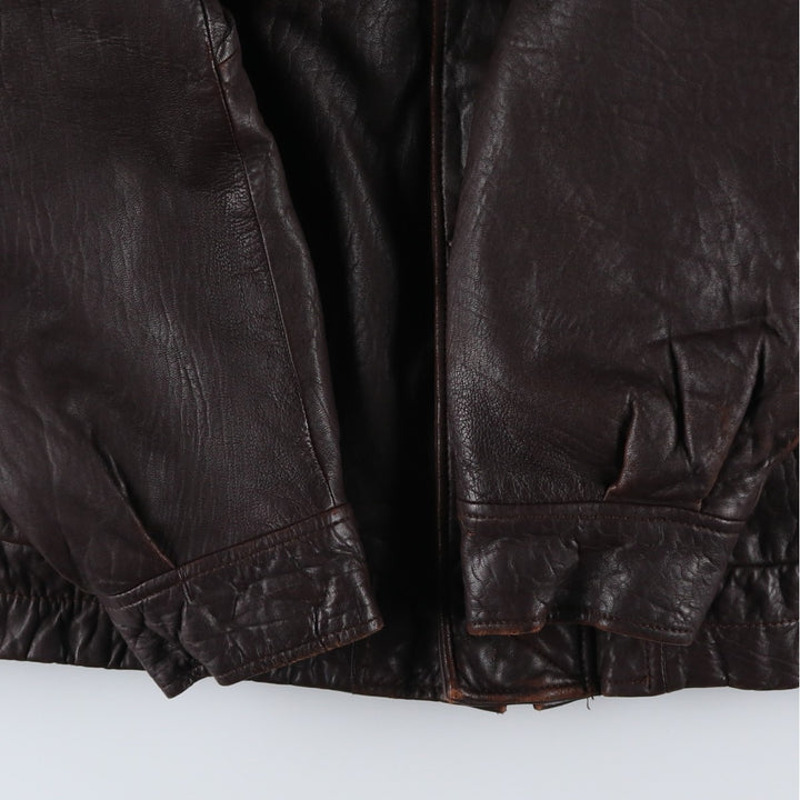 JOHN ASHFORD padded leather jacket, men's size XL genuine leather brown type Vintage Second Hand