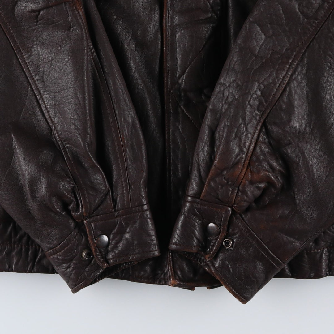 JOHN ASHFORD padded leather jacket, men's size XL genuine leather brown type Vintage Second Hand