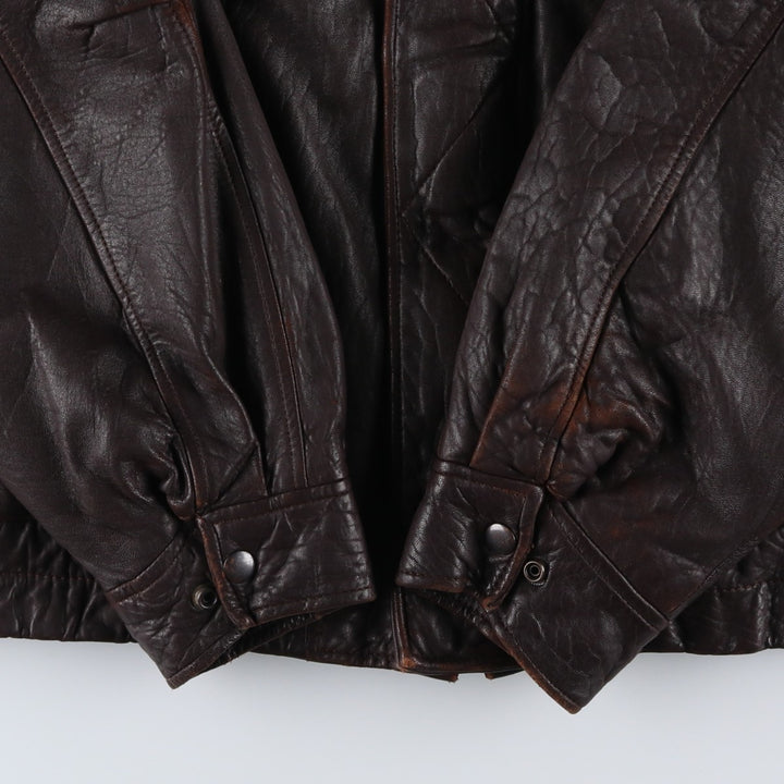 JOHN ASHFORD padded leather jacket, men's size XL genuine leather brown type Vintage Second Hand