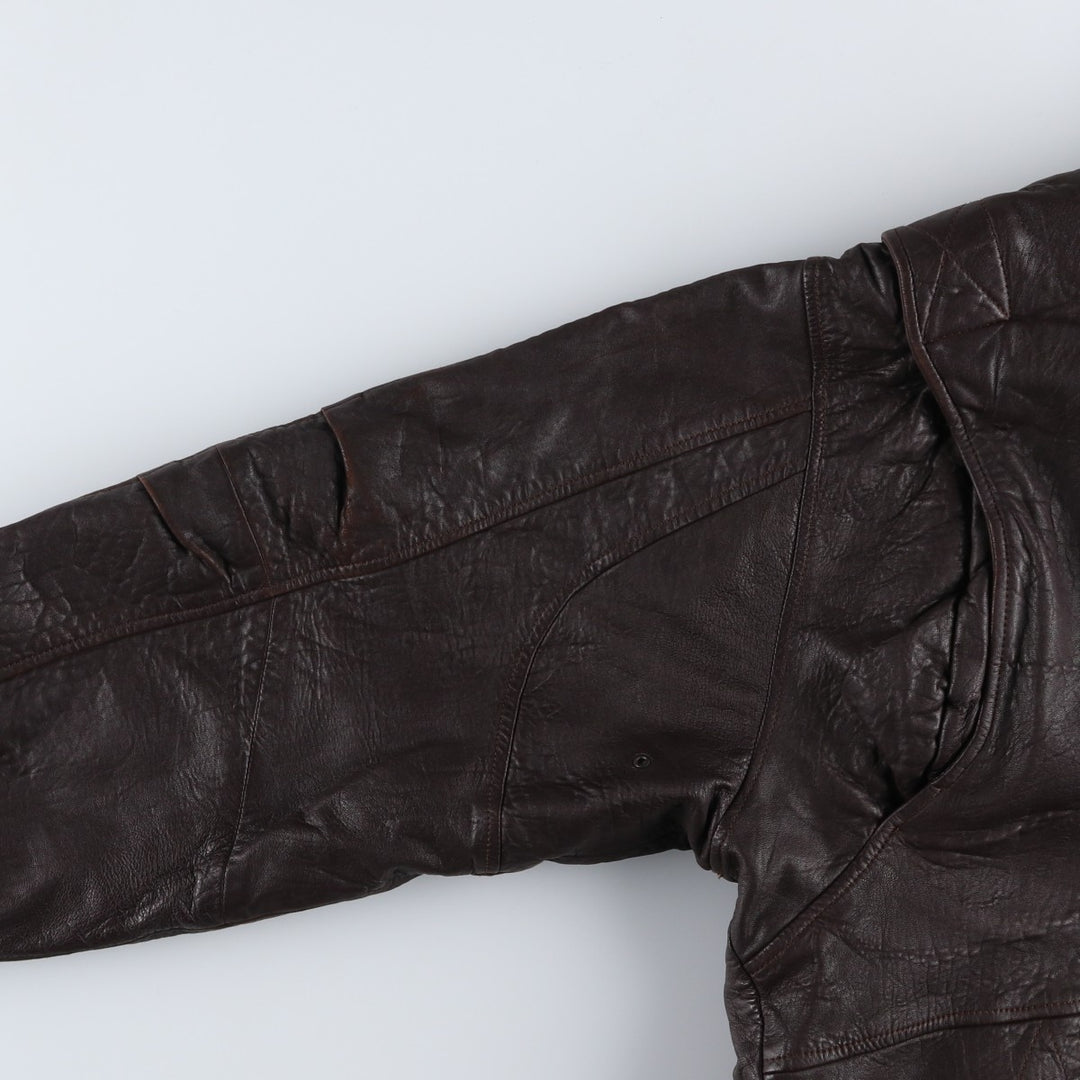 JOHN ASHFORD padded leather jacket, men's size XL genuine leather brown type Vintage Second Hand