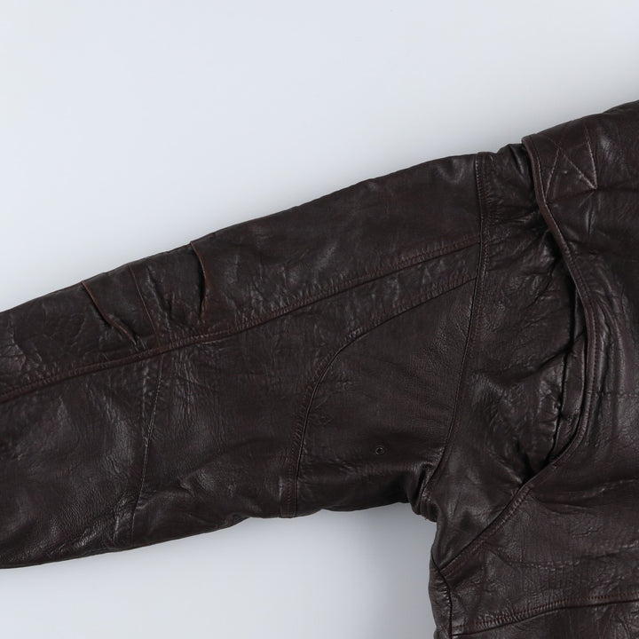 JOHN ASHFORD padded leather jacket, men's size XL genuine leather brown type Vintage Second Hand