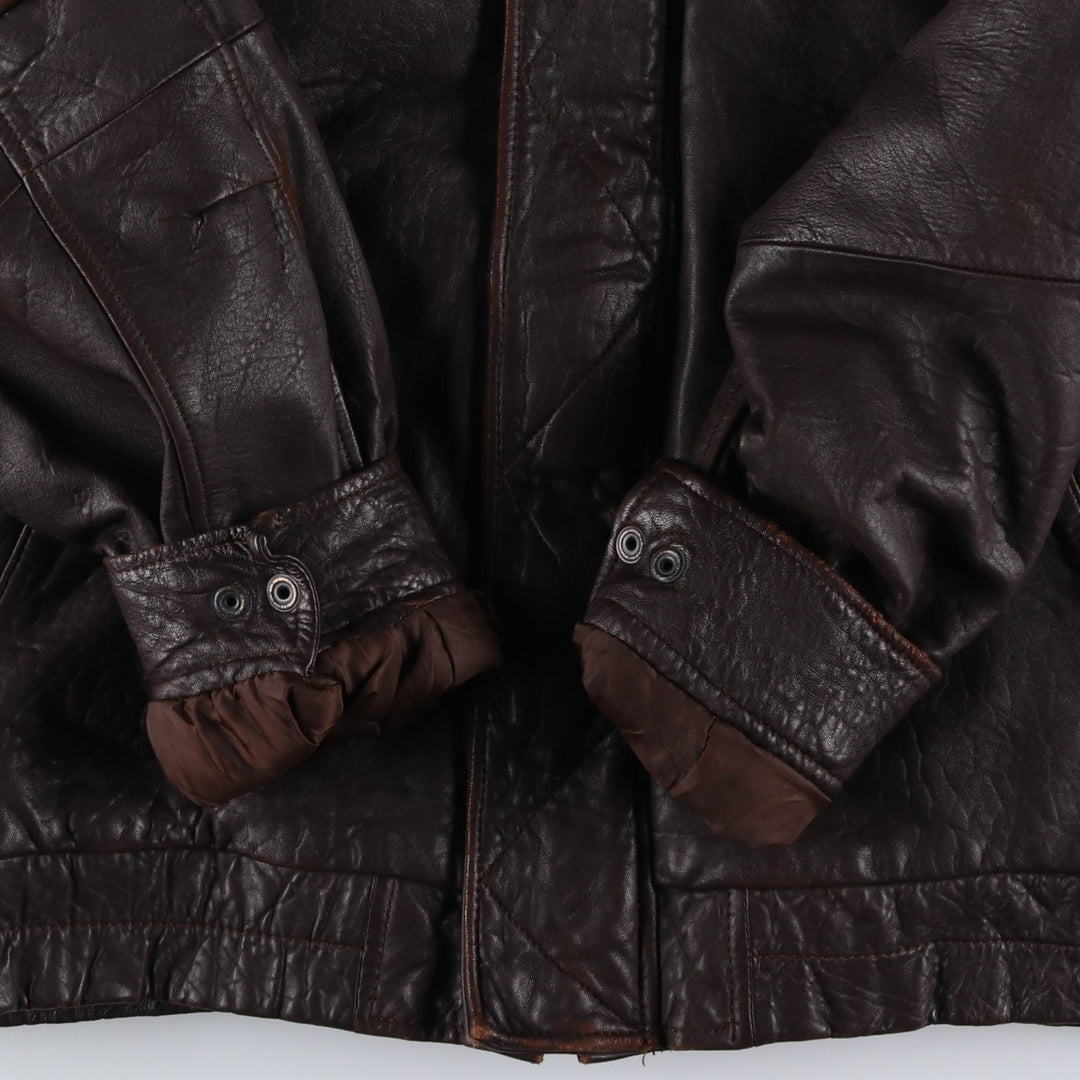 JOHN ASHFORD padded leather jacket, men's size XL genuine leather brown type Vintage Second Hand