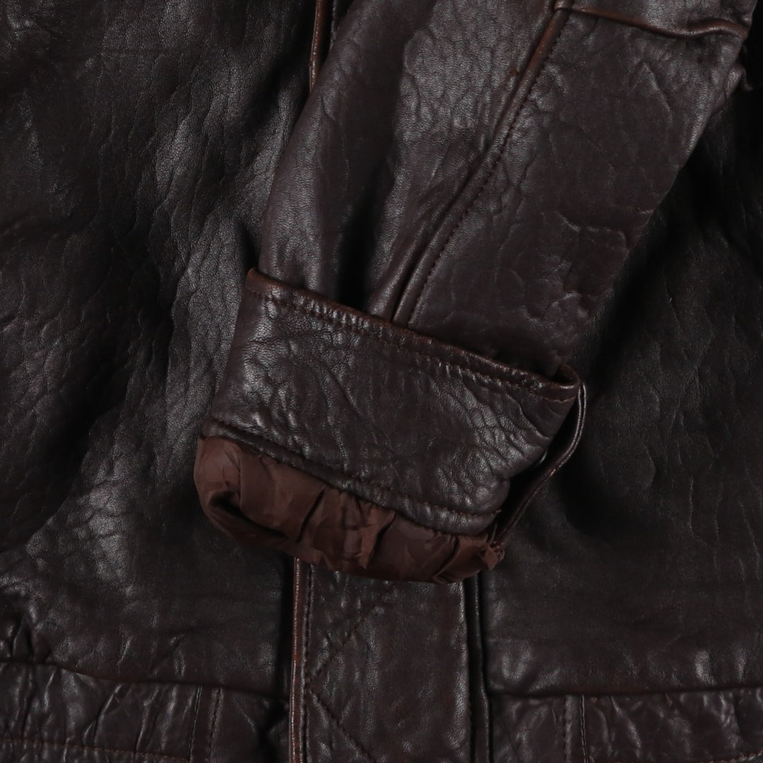 JOHN ASHFORD padded leather jacket, men's size XL genuine leather brown type Vintage Second Hand