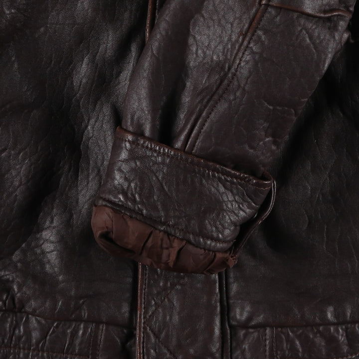 JOHN ASHFORD padded leather jacket, men's size XL genuine leather brown type Vintage Second Hand