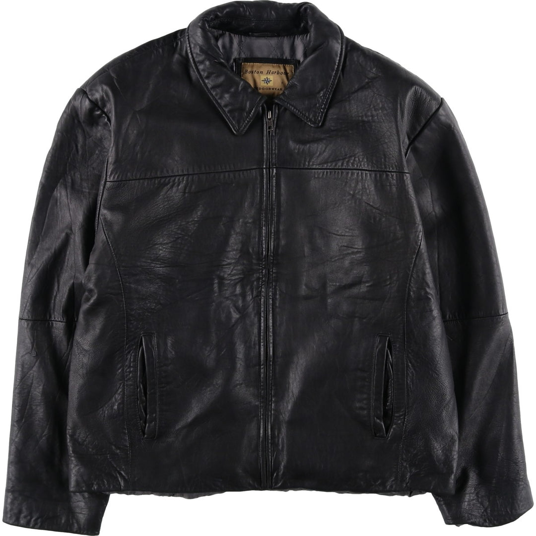 Boston Harbor Padded Swing-Top Leather Blouson, Men's Size L genuine leather black type Vintage Second Hand