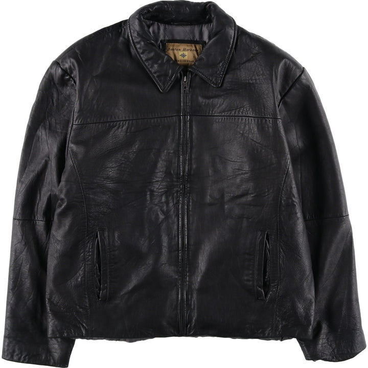 Boston Harbor Padded Swing-Top Leather Blouson, Men's Size L genuine leather black type Vintage Second Hand