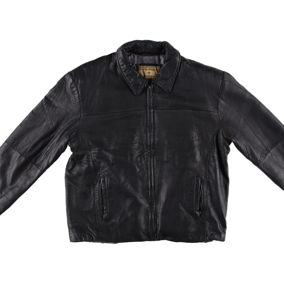 Boston Harbor Padded Swing-Top Leather Blouson, Men's Size L genuine leather black type Vintage Second Hand