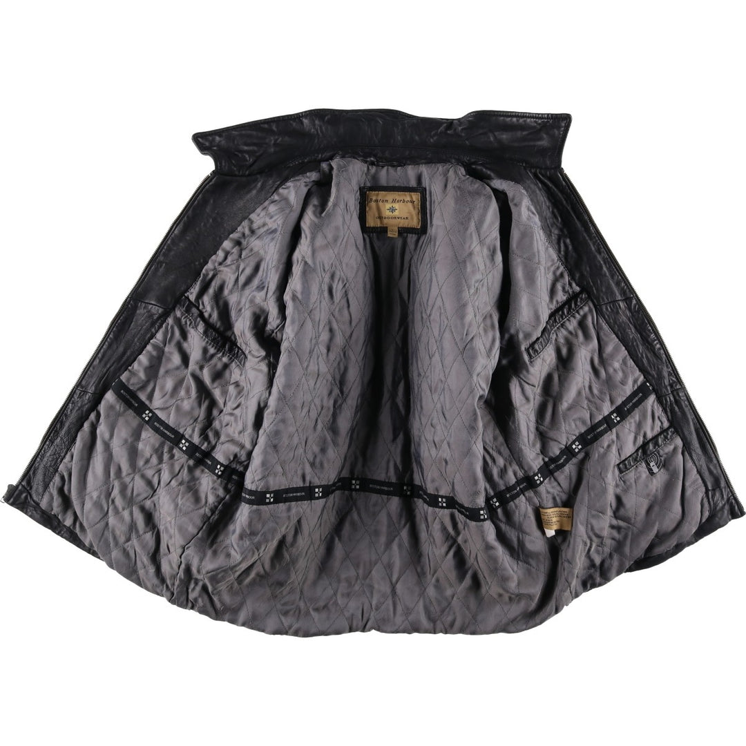 Boston Harbor Padded Swing-Top Leather Blouson, Men's Size L genuine leather black type Vintage Second Hand