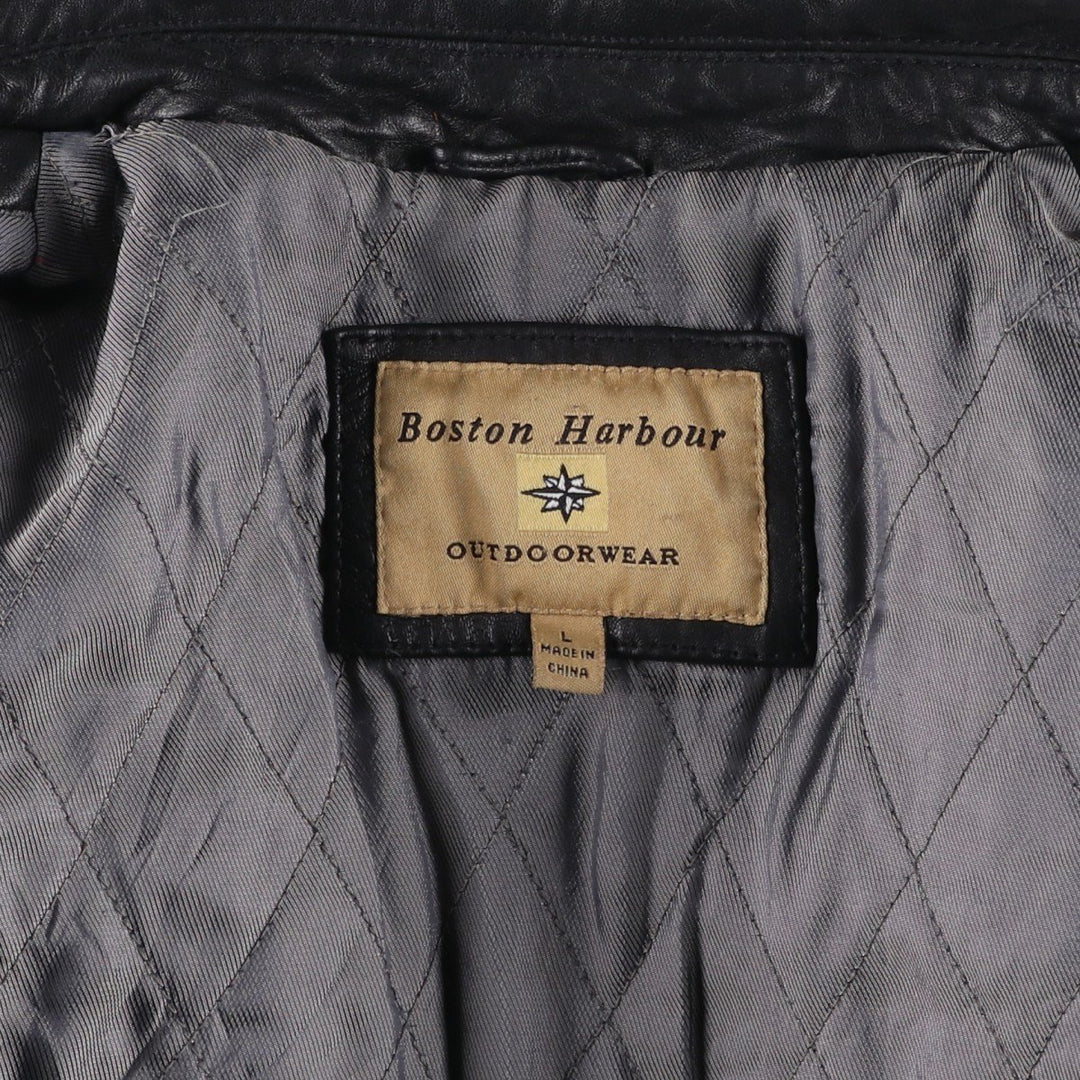 Boston Harbor Padded Swing-Top Leather Blouson, Men's Size L genuine leather black type Vintage Second Hand