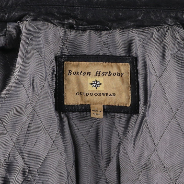 Boston Harbor Padded Swing-Top Leather Blouson, Men's Size L genuine leather black type Vintage Second Hand