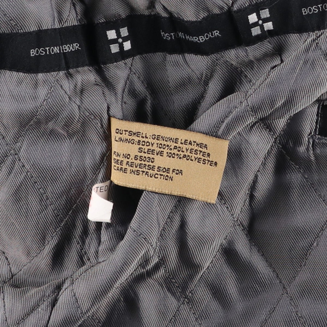 Boston Harbor Padded Swing-Top Leather Blouson, Men's Size L genuine leather black type Vintage Second Hand