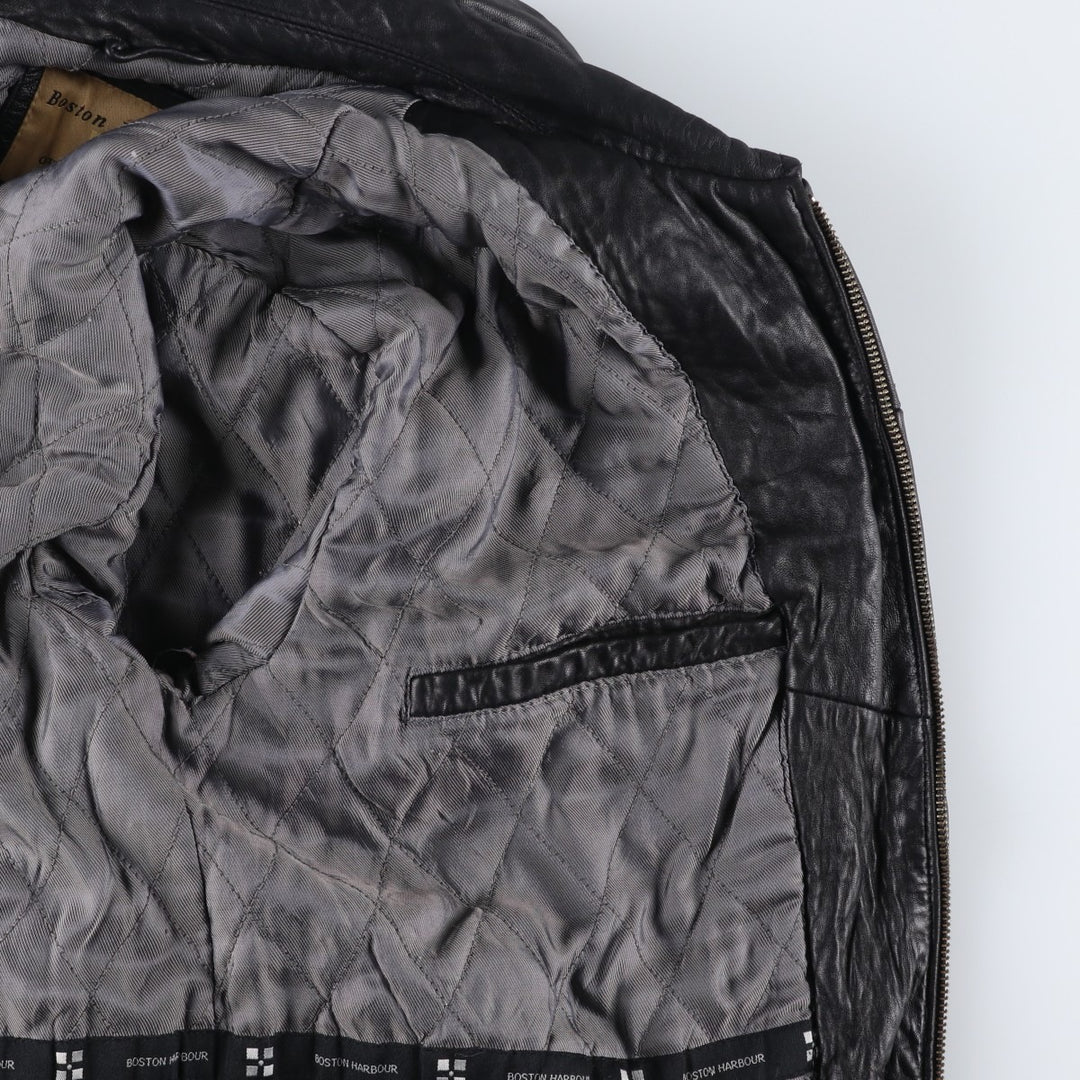 Boston Harbor Padded Swing-Top Leather Blouson, Men's Size L genuine leather black type Vintage Second Hand