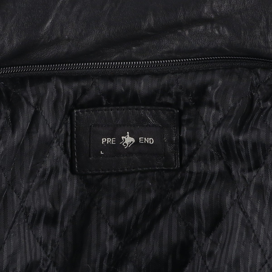 PRE END padded leather jacket, men's size L Genuine Leather Lamb Leather black type Vintage Second Hand