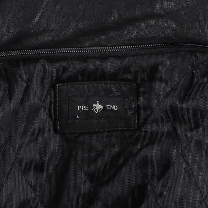 PRE END padded leather jacket, men's size L Genuine Leather Lamb Leather black type Vintage Second Hand