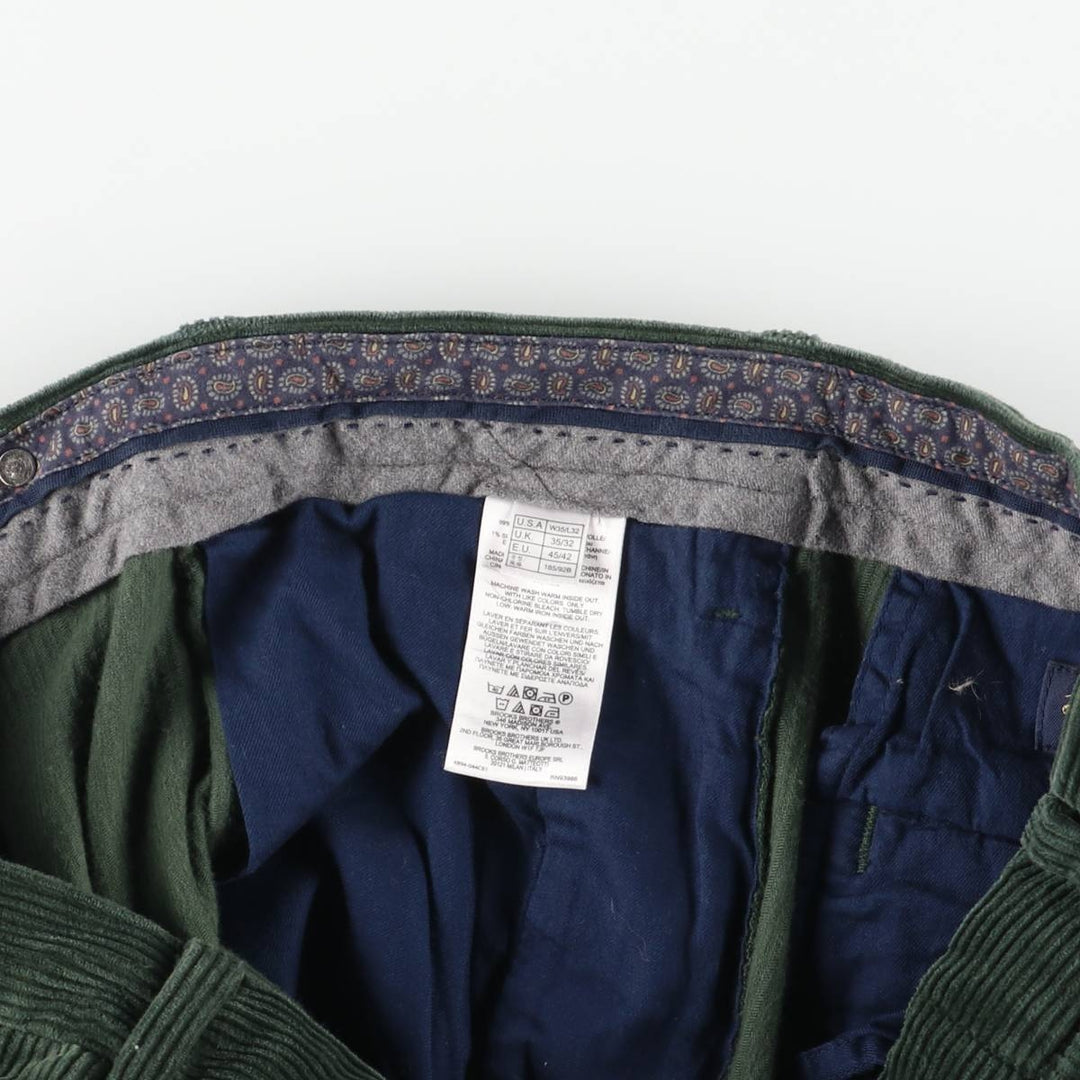 Brooks Brothers ELLIOT Two-Pleated Corduroy Pants, Men's, Size W34 cotton Green type dark green Vintage Second Hand