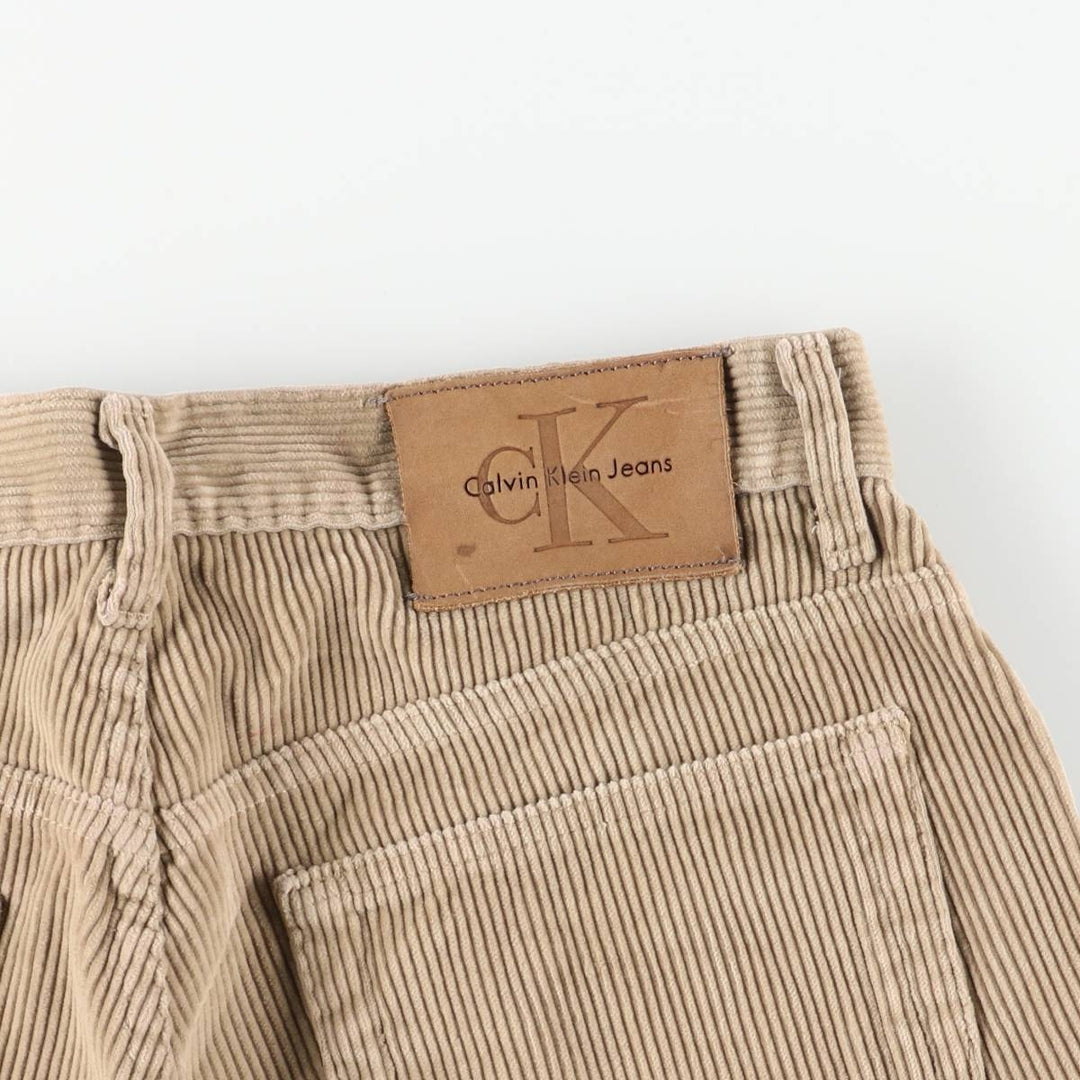 Calvin Klein Jeans Wide Ribbed Corduroy Pants, Made in USA, Men's, Size W32 cotton Beige type Vintage Second Hand