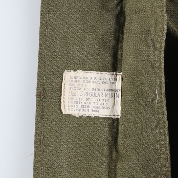 Vintage 1980'S Canadian Army MK2 Military Combat Jacket, Size 5 Regular Medium, Men's Size M unclear Khaki type Vintage Second Hand