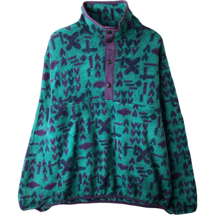 90'S WOOLRICH Snap-on Tee, All-Over Print, Half-Snap, Fleece Pullover, Made in USA, Men's Size L, Vintage polyester green type Vintage Second Hand