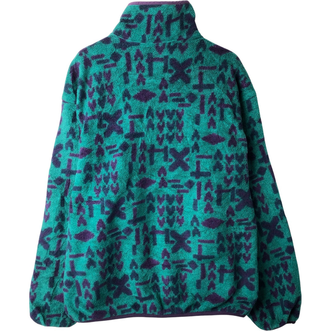 90'S WOOLRICH Snap-on Tee, All-Over Print, Half-Snap, Fleece Pullover, Made in USA, Men's Size L, Vintage polyester green type Vintage Second Hand