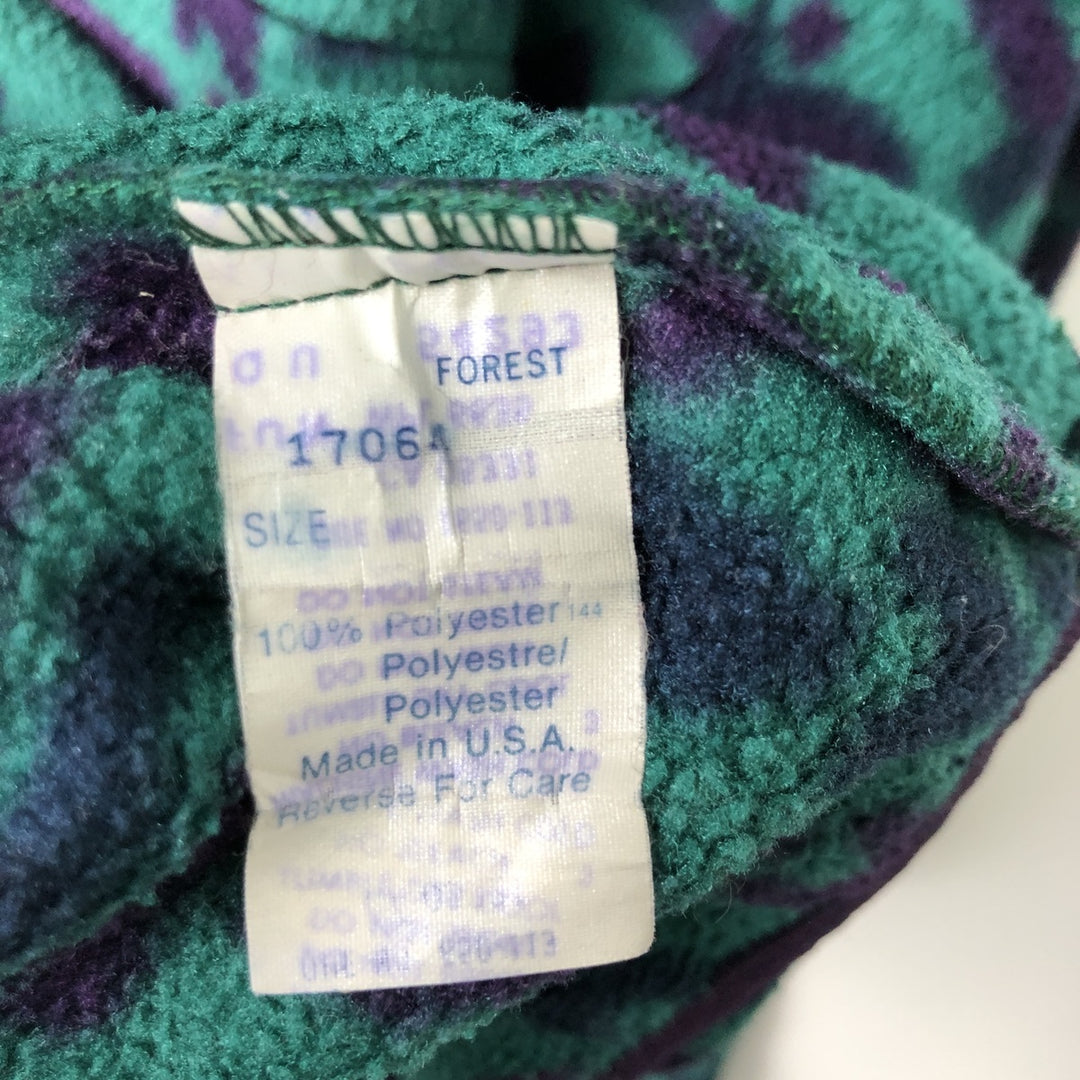 90'S WOOLRICH Snap-on Tee, All-Over Print, Half-Snap, Fleece Pullover, Made in USA, Men's Size L, Vintage polyester green type Vintage Second Hand