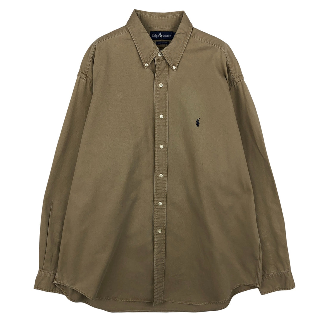 Ralph Lauren long sleeve button down shirt, men's XL size cotton Beige type Vintage Second Hand