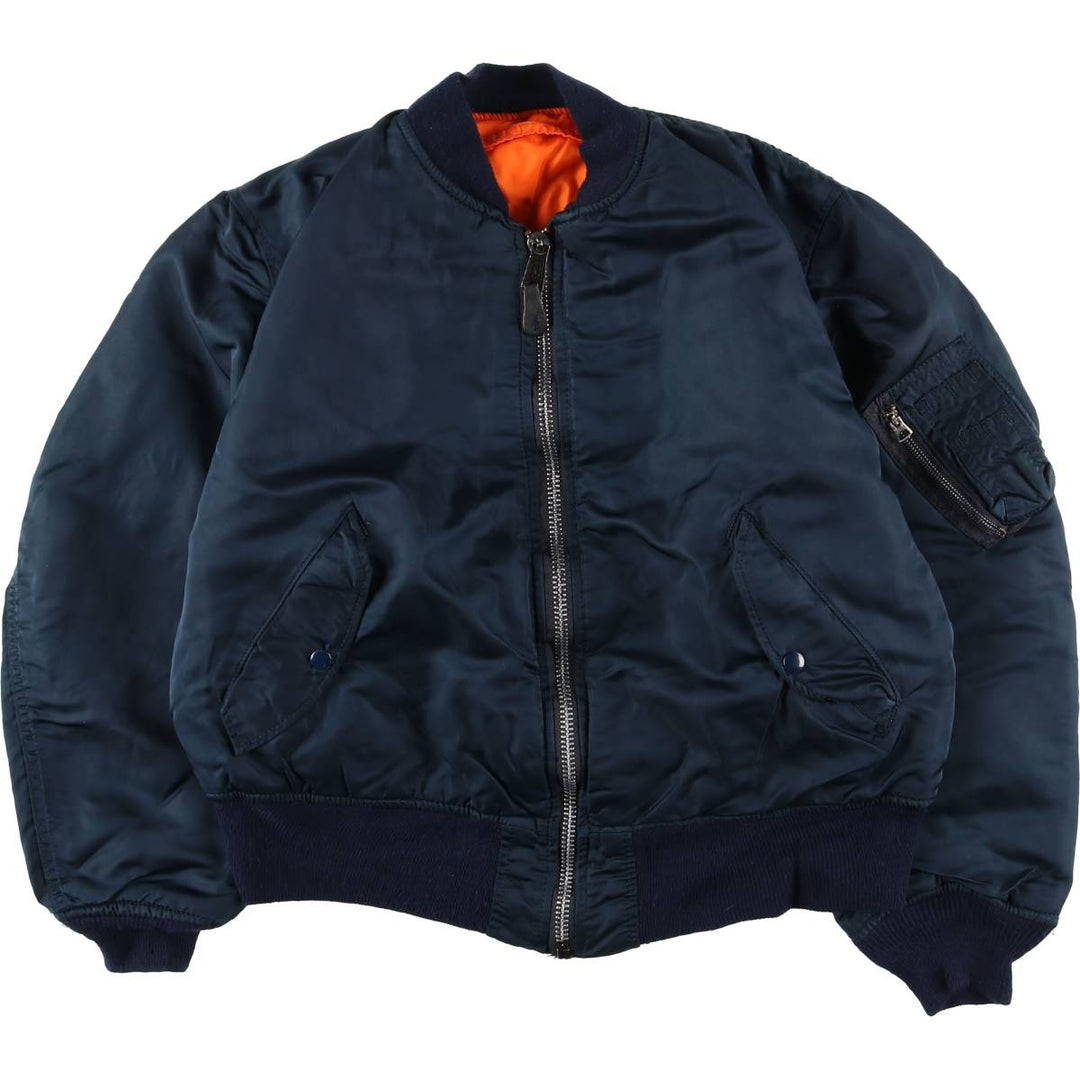 Vintage 1980s-1990'S Alpha MA-1 style padded military flight jacket, made in the USA, men's size L. Nylon Green type dark green Vintage Second Hand