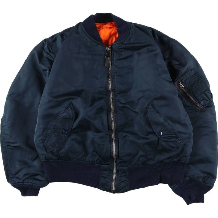 Vintage 1980s-1990'S Alpha MA-1 style padded military flight jacket, made in the USA, men's size L. Nylon Green type dark green Vintage Second Hand