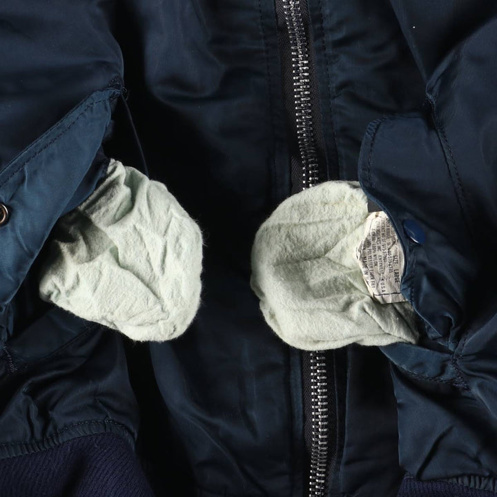 Vintage 1980s-1990'S Alpha MA-1 style padded military flight jacket, made in the USA, men's size L. Nylon Green type dark green Vintage Second Hand