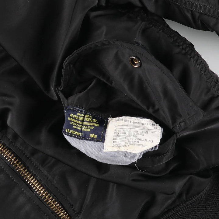 Civilian Alpha MA-1 style padded military flight jacket, men's size L Nylon black type Vintage Second Hand