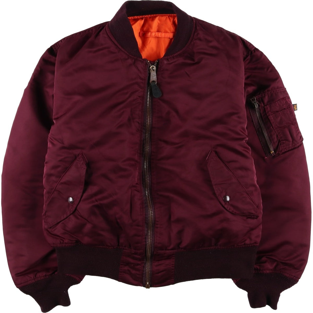 90'S civilian Alpha MA-1 style padded military flight jacket, made in the USA, men's size L, vintage Nylon wine-red Vintage Second Hand