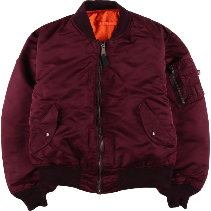 90'S civilian Alpha MA-1 style padded military flight jacket, made in the USA, men's size L, vintage Nylon wine-red Vintage Second Hand