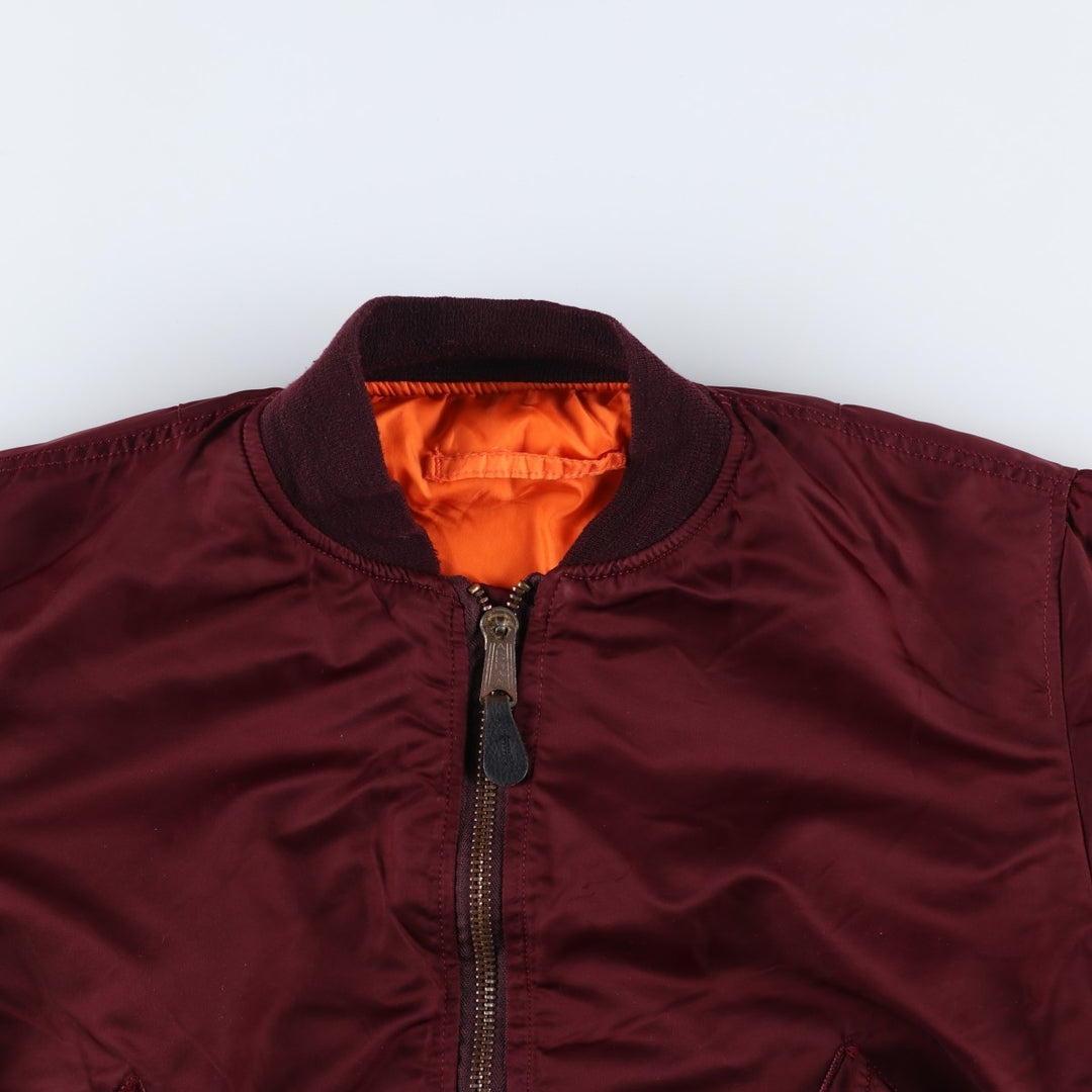 90'S civilian Alpha MA-1 style padded military flight jacket, made in the USA, men's size L, vintage Nylon wine-red Vintage Second Hand