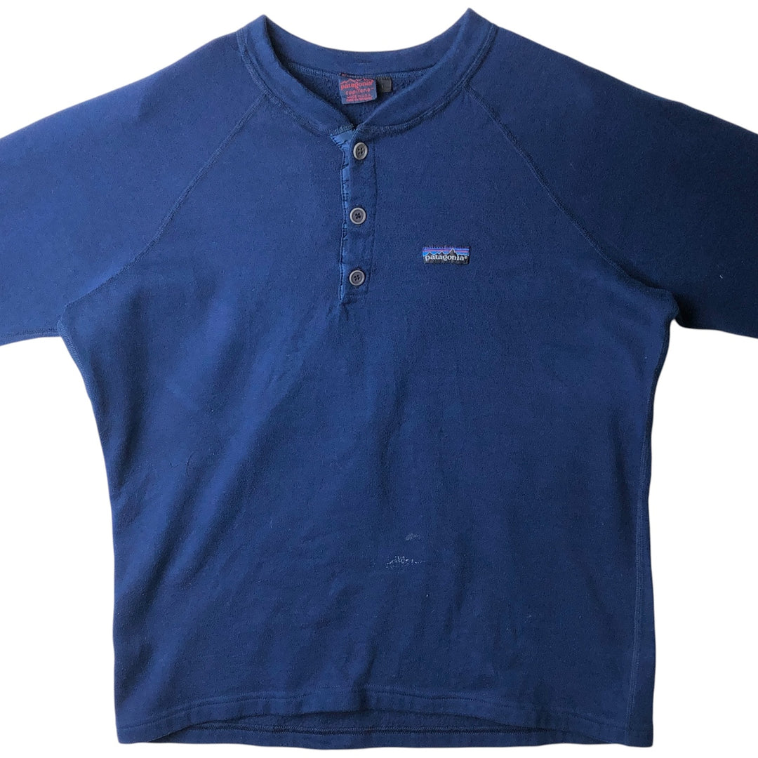 80s-90'S Patagonia Capilene Henley Fleece Top, Made in USA, Men's Size M polyester navy blue type Vintage Second Hand